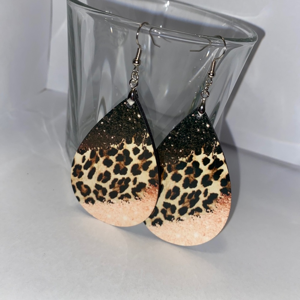 Leopard earrings large tear drop